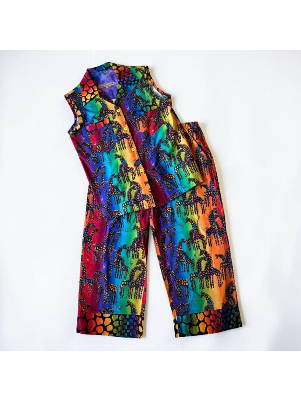 Laurel Burch Pajama Set M Giraffe Jungle Song Sleepwear Vtg 90s Pajama Mamas NEW
